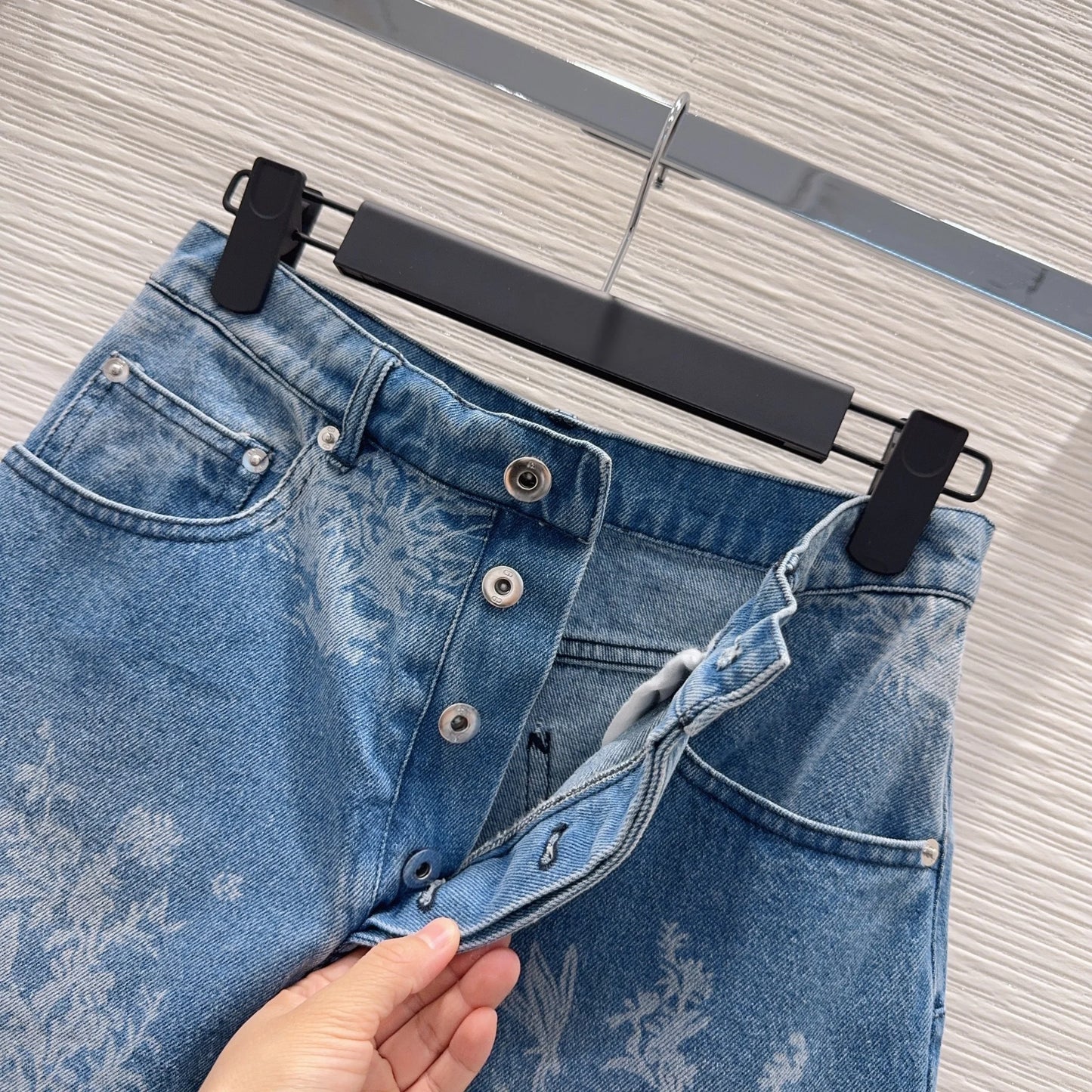2026 Women Denim Skirt Pure Cotton Fashion A Line Short Skirt Antique Floral Landscape Printed Casual Skirt