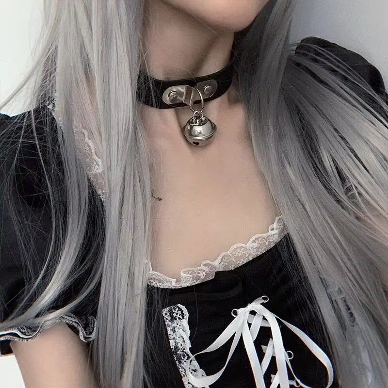Rock Leather Bell Pendant Choker Necklace For Women Gothic Fine Black Color PU Chain Collar Sexy Ladies Jewelry Accessories