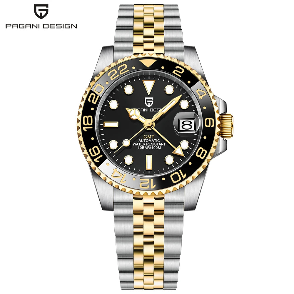 PAGANI DESIGN PD-1662 Luxury GMT Men Mechanical Wristwatch Sapphire Glass Stainless Steel 100M Waterproof Automatic Watches