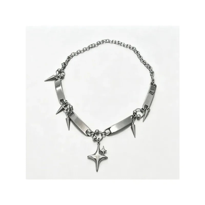 Stainless Steel Punk Star Riveted Choker,Rock Jewelry,Hippie,Goth,Design Sense,Spike,Cross Star,Nose Charm,Necklace for Women