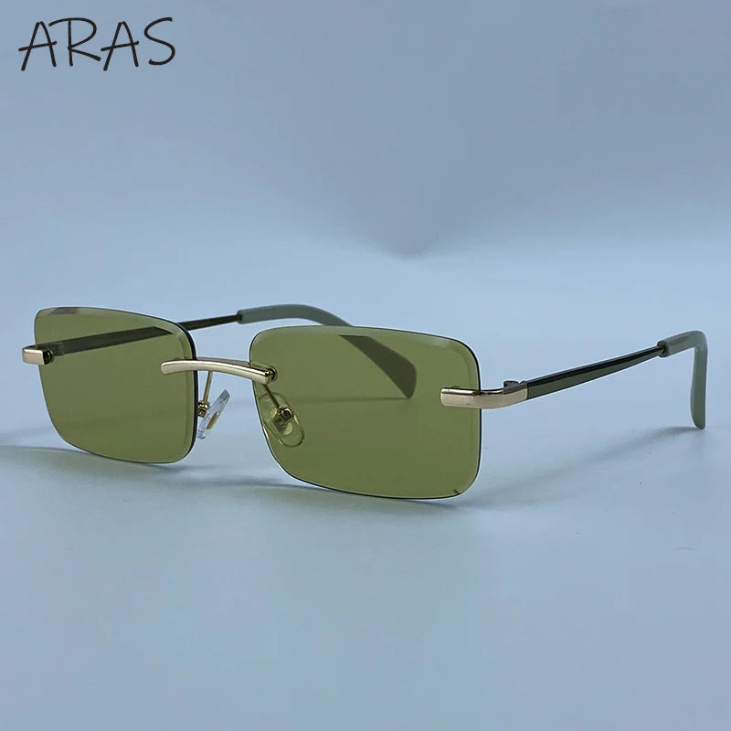 Rimless Rectangle Sunglasses Women 2026 Luxury Designer Fashion Retro Metal Sun Glasses Trendy Y2K Shades Small Frame Eyewear