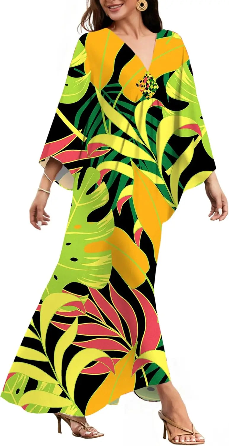 Kaftan Dresses for Women, V Neck Moo Moos Colorful Print Cover Ups Caftan Beach Dresses for Swimwear