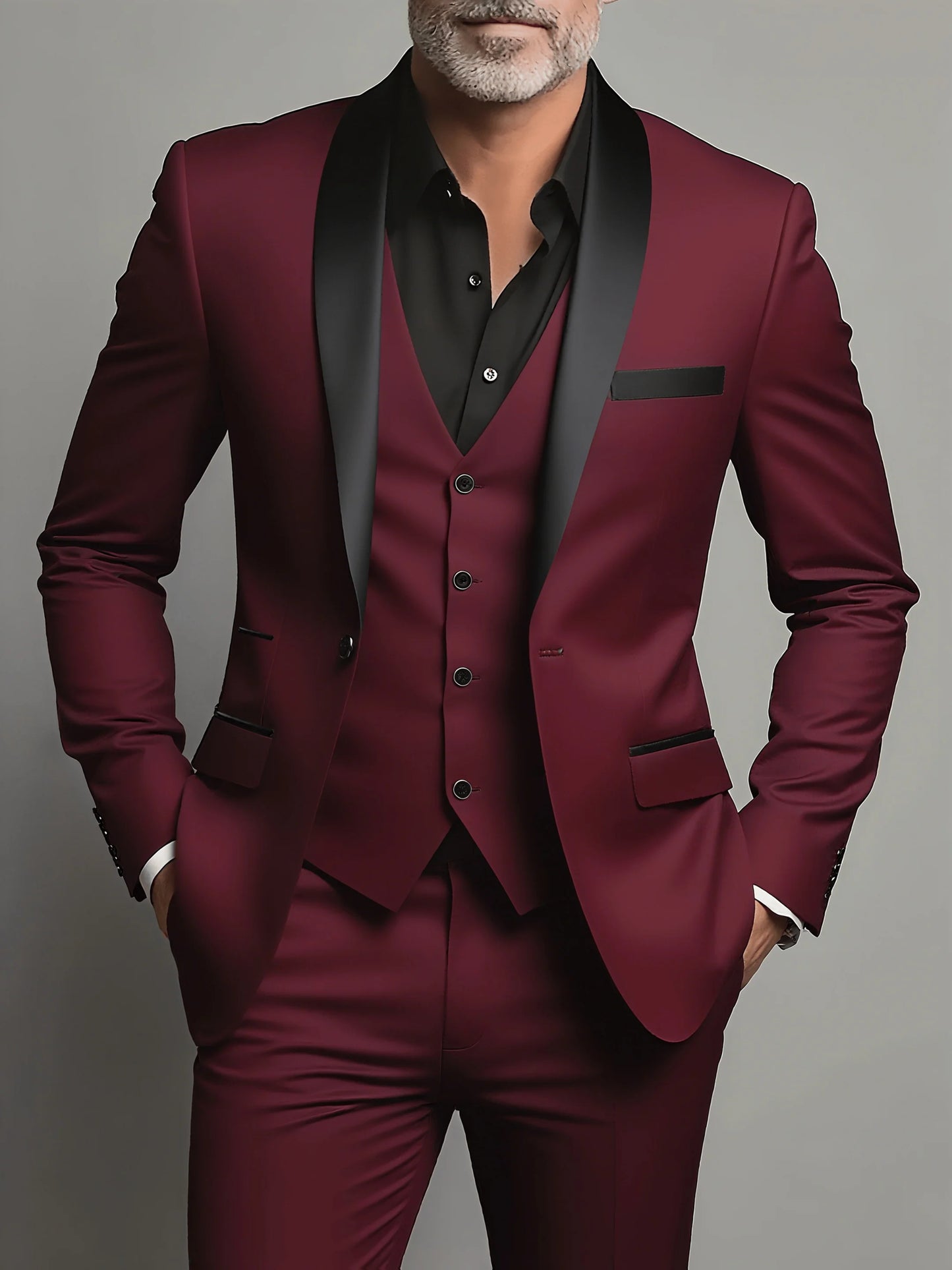 Men'S Wedding Best Man Dress Suit | New Business Casual Suit Set, Regular Fit, Lapel Collar, Solid Color, Button Details
