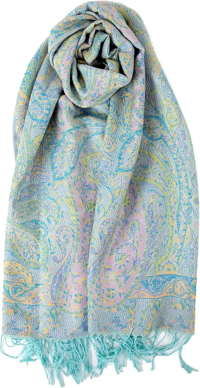 Reversible Paisley Pashmina Rave Scarf – Exotic Indian Shawls and Wraps for Evening Dresses, Festivals, All Seasons