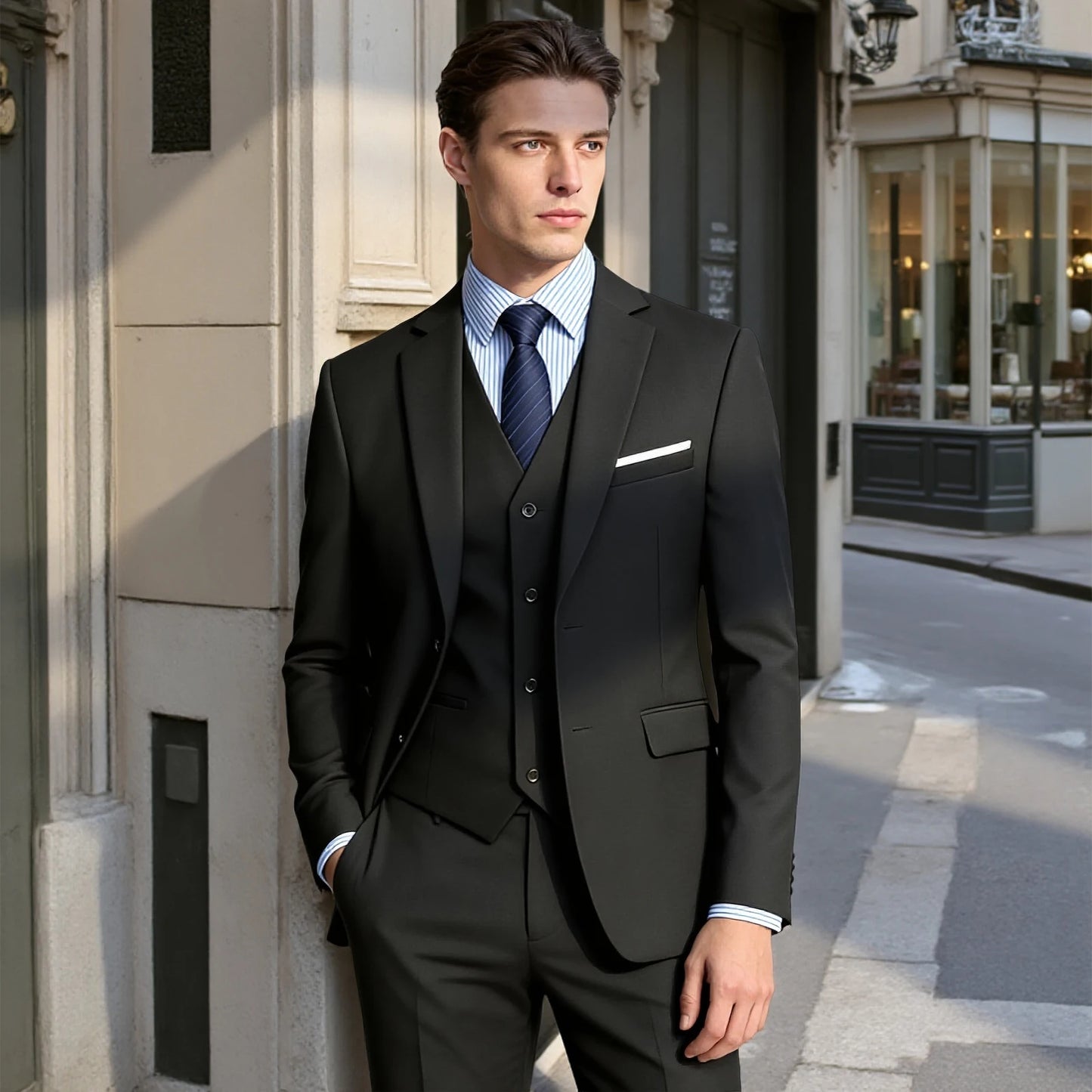 CYPTIRY Men's 3 Piece Suit Set - Classic Business Slim Fit Clothing Package Includes Blazer Pants And Shirt
