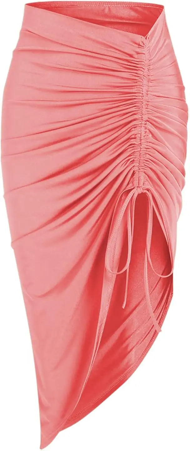 Women's Boho Skirt Asymmetrical Skirts Tied Floral Paisley Printed High Waist Ruched Skirts for Women