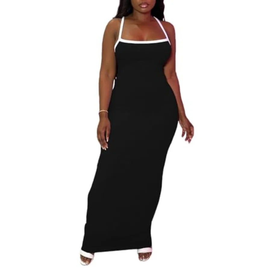 Women Summer Long Dress Casual Slip Sexy Slim Sleeveless Bodycon Maxi Dresses for Women