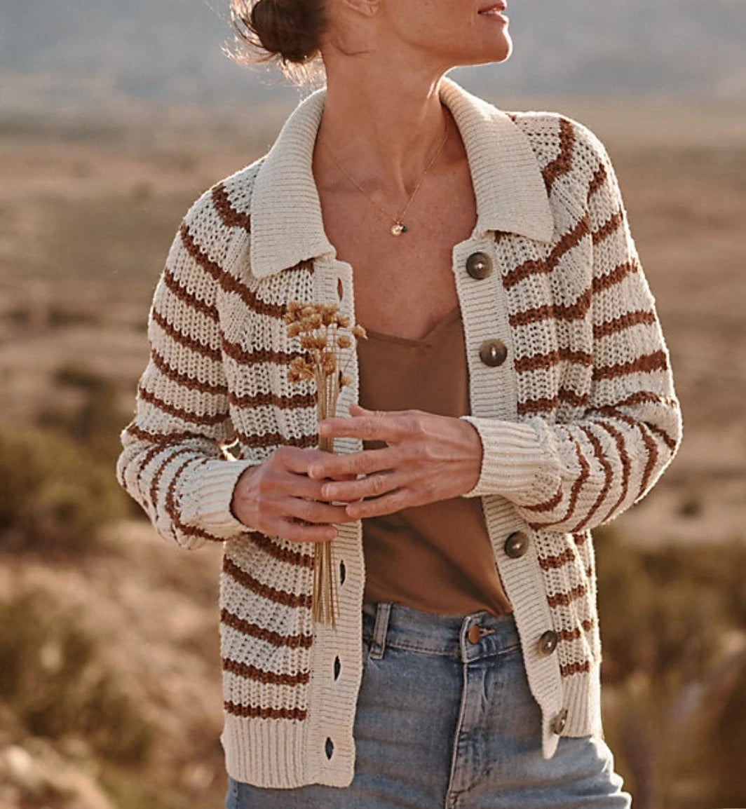 Fisoew polo Neck Knit Cardigan | Women's Open Front Long Sleeve Sweater | Button-Down Jacket Style Cover-Up
