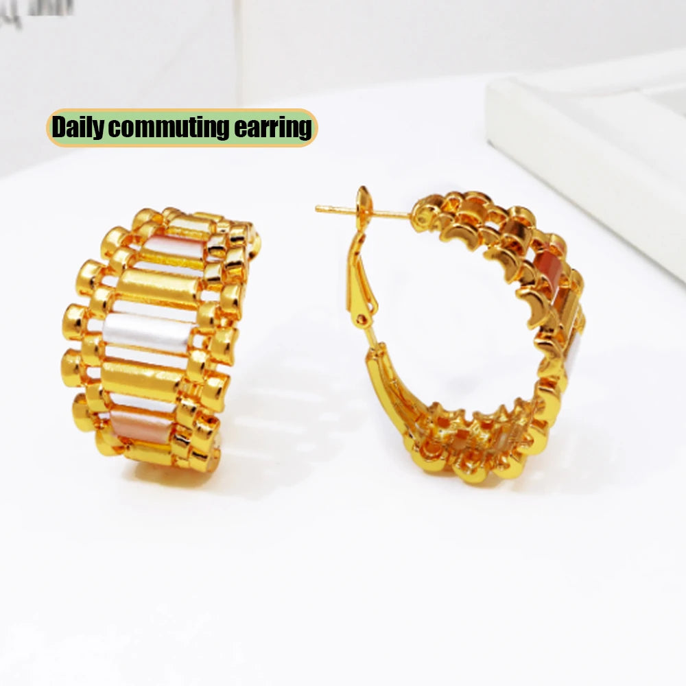 GZJPEI 4 Pcs/set Geometric Striped Jewelry Set 18K Gold Plated Hollow Out Design Jewelry For Women Birthday Gift 2026 Trendy