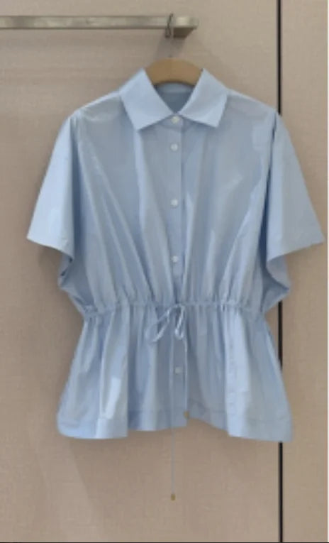 Women's Short Sleeve Button-Up Lapel Collar Solid Color Top Spring Summer Casual Fashion Elegant Pure Color Shirt 2661765
