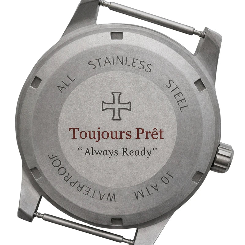 Toujours Pret Mechanical Dirty Dozen Homage 39mm - Stainless Steel Case Field Watch, Sub-Seconds Military Dial
