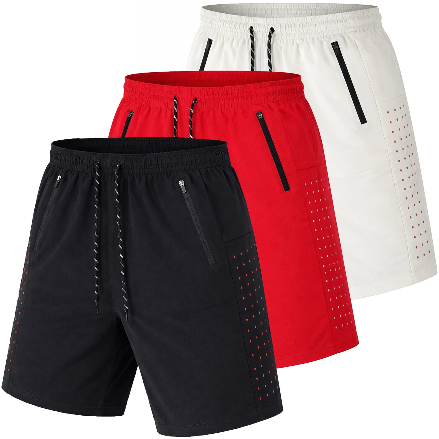 Men's 3-Pack Performance Training Shorts With Zipper Pockets (Sizes, S to 2XL)