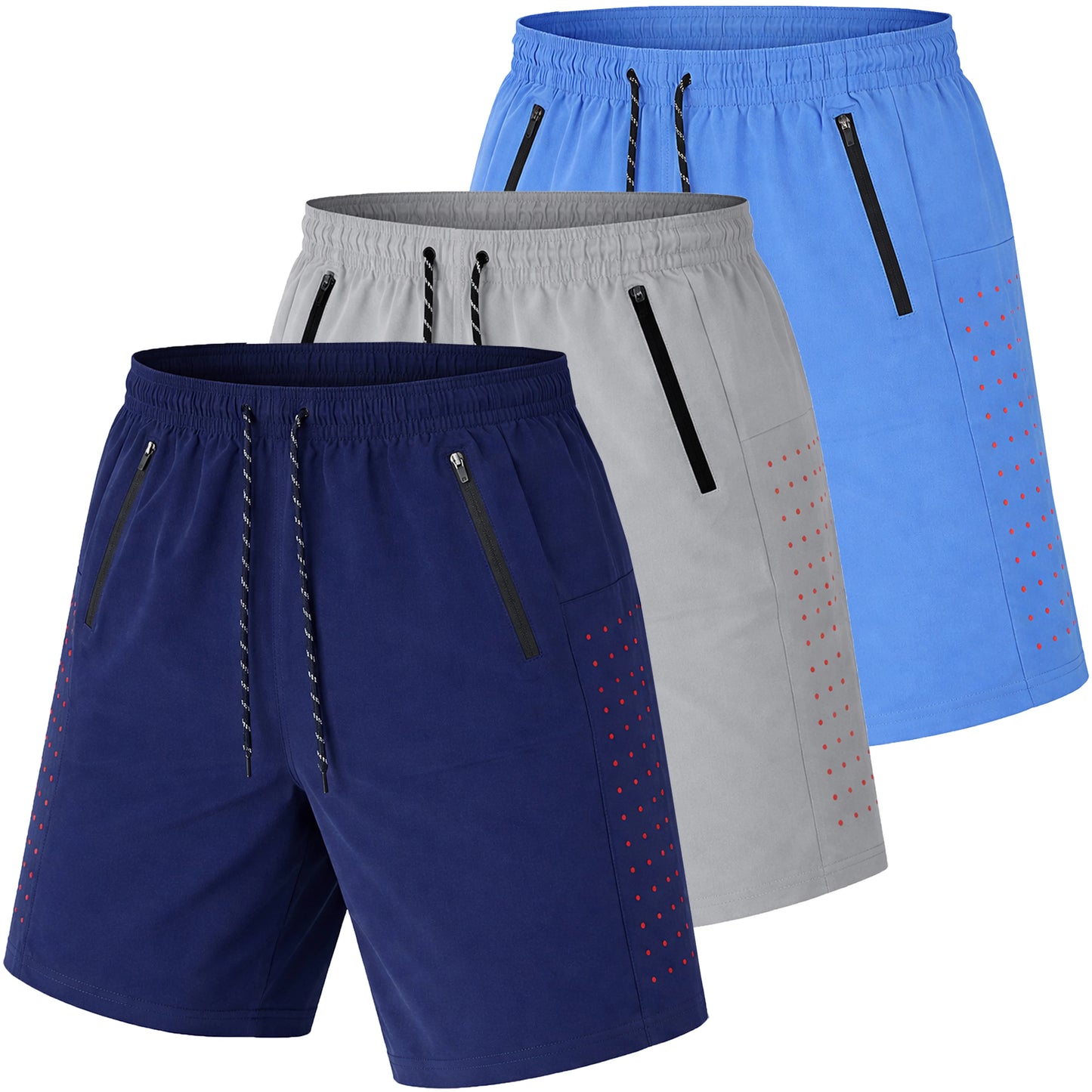 Men's 3-Pack Performance Training Shorts With Zipper Pockets (Sizes, S to 2XL)