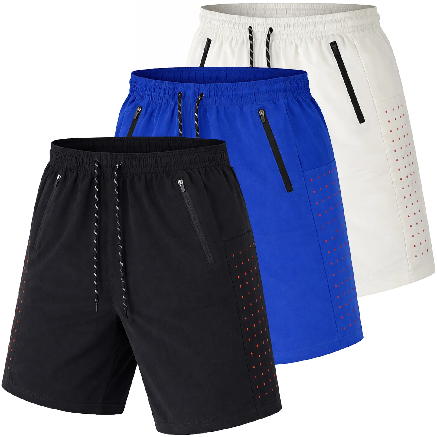Men's 3-Pack Performance Training Shorts With Zipper Pockets (Sizes, S to 2XL)