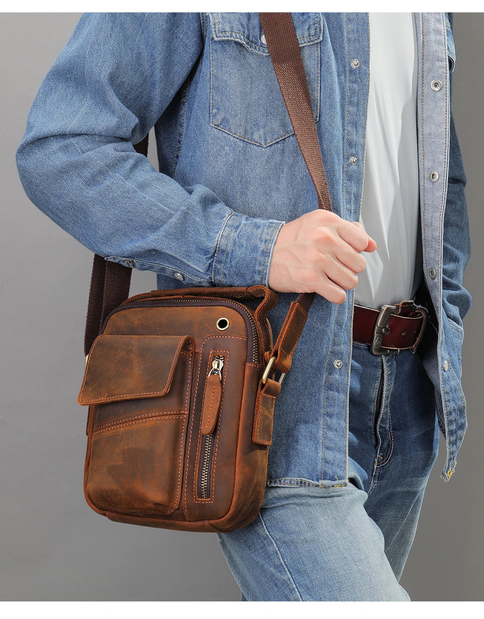 WESTAL Crazy Horse Leather Shoulder Bags for Men Crossbody Bags Purse My Order USB Charging Messenger Bags Leather Handbags Man