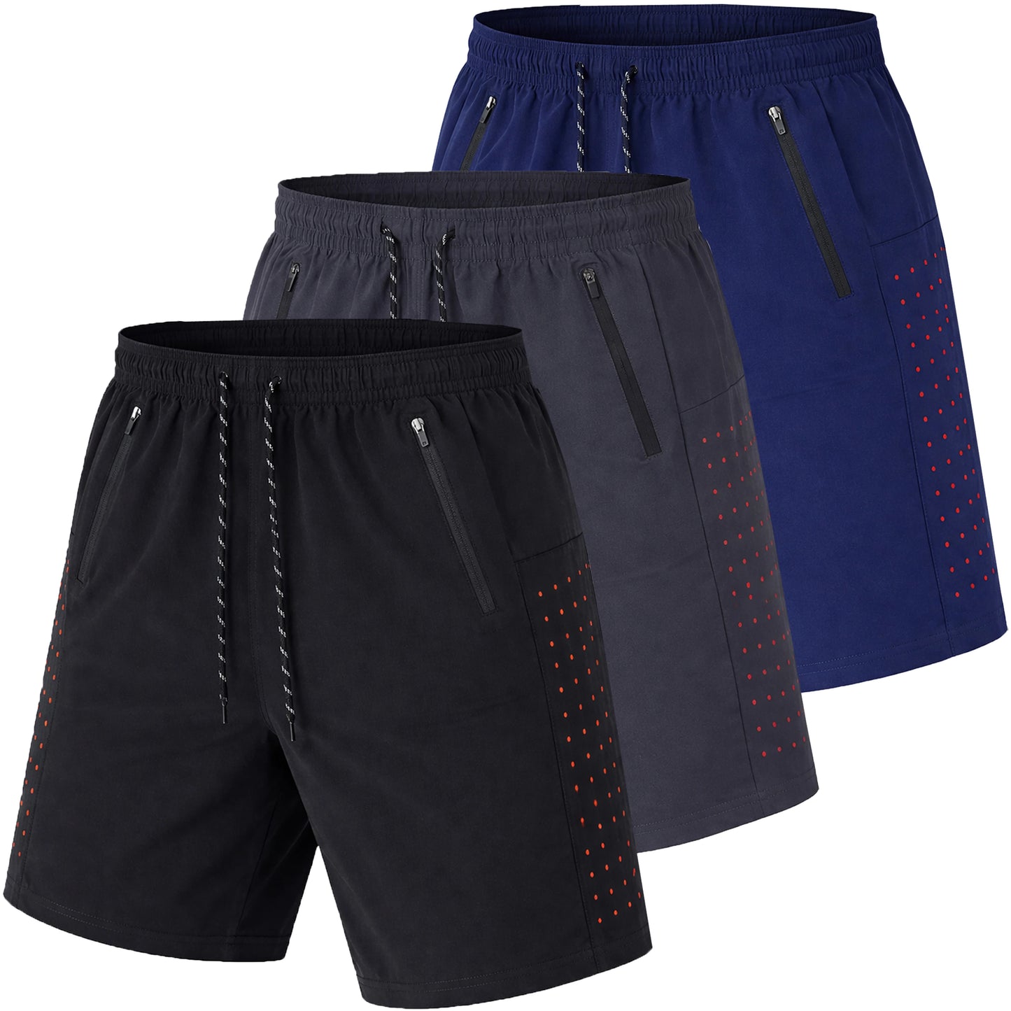 Men's 3-Pack Performance Training Shorts With Zipper Pockets (Sizes, S to 2XL)