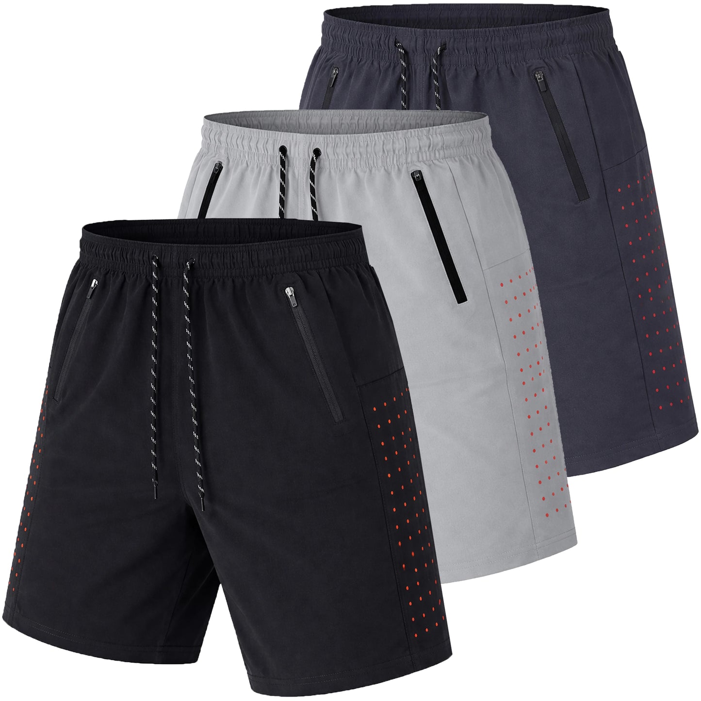 Men's 3-Pack Performance Training Shorts With Zipper Pockets (Sizes, S to 2XL)