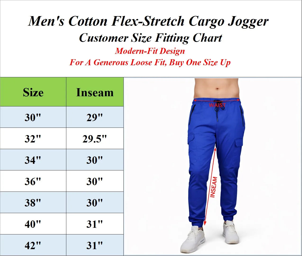 Men's Cotton Flex-Stretch Cargo Jogger (Sizes 30 - 42)