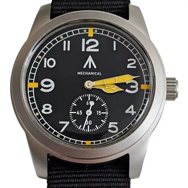 Toujours Pret Mechanical Dirty Dozen Homage 39mm - Stainless Steel Case Field Watch, Sub-Seconds Military Dial