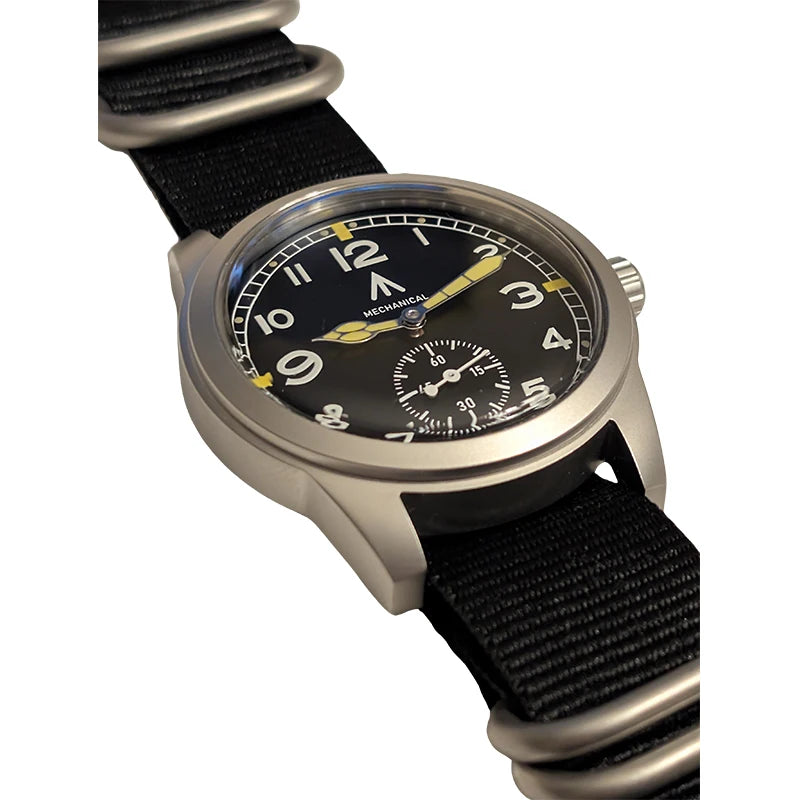Toujours Pret Mechanical Dirty Dozen Homage 39mm - Stainless Steel Case Field Watch, Sub-Seconds Military Dial