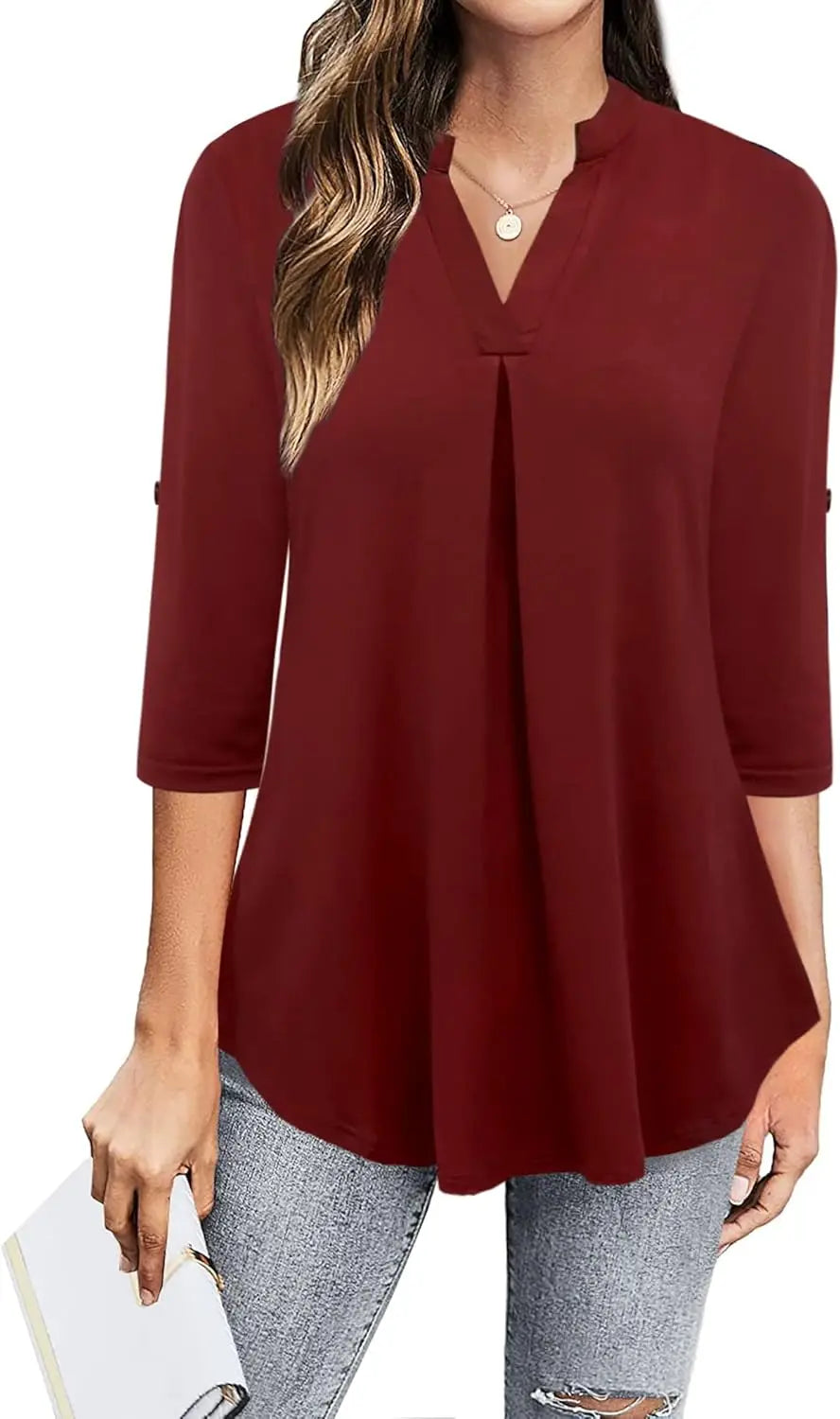 Women's Top Dressy Casual 3/4 Sleeve V Neck Chiffon Shirt Work Blouses
