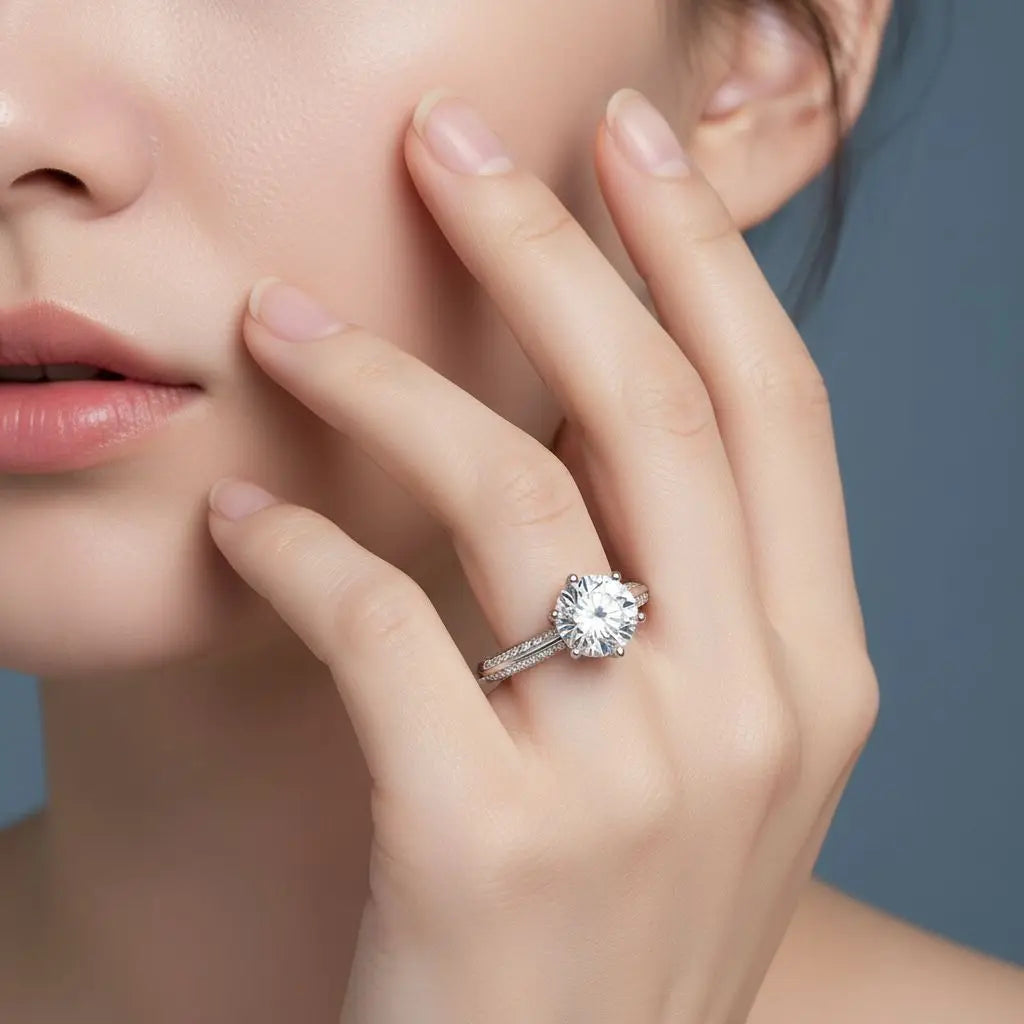 LYEE CYEE 1ct 2ct 3ct Moissanite Ring 925 Sterling Silver 18K Gold Plated Elegant Gift Jewelry for Women Comes with GRA Certificate