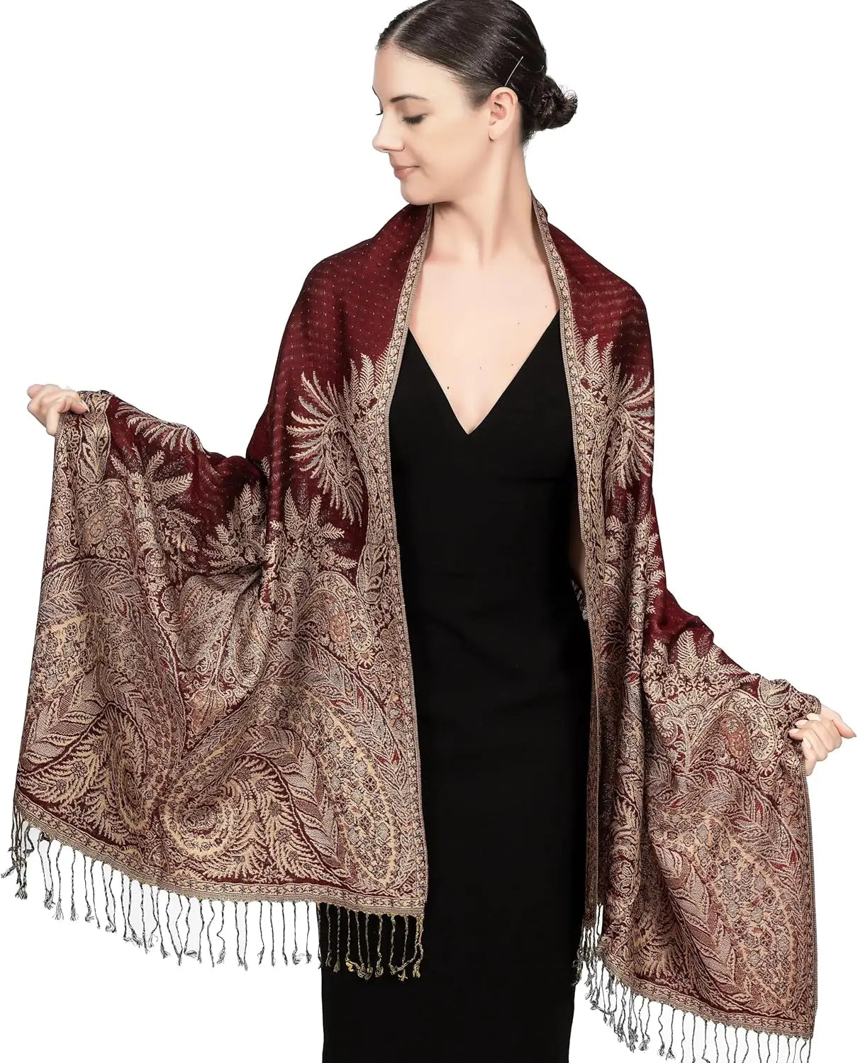 Reversible Paisley Pashmina Rave Scarf – Exotic Indian Shawls and Wraps for Evening Dresses, Festivals, All Seasons