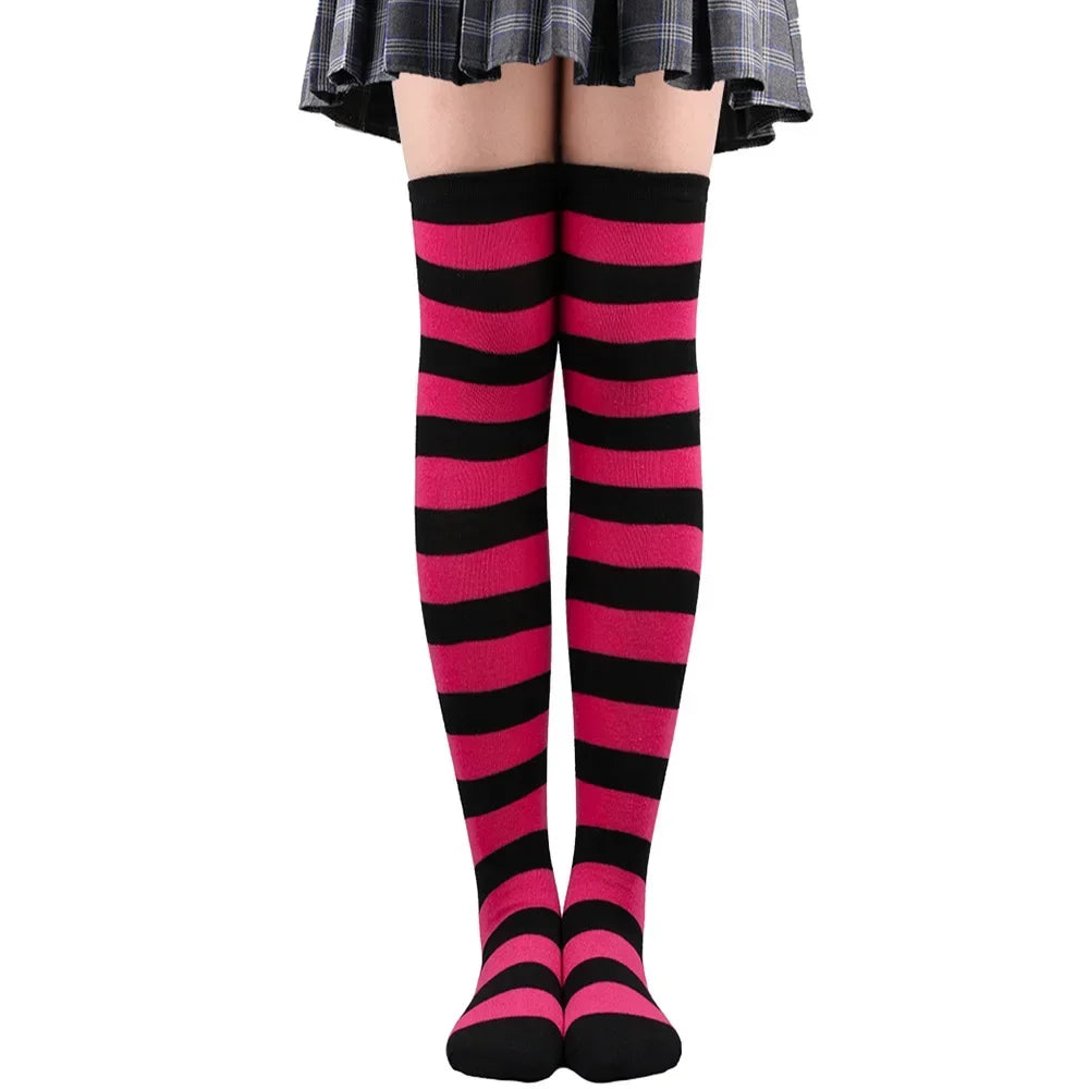 Womens Striped Thigh High Stockings Ladies Girls Black White pink Long Over Above Knee Socks femboy Cosplay Lolita Harajuku Y2k