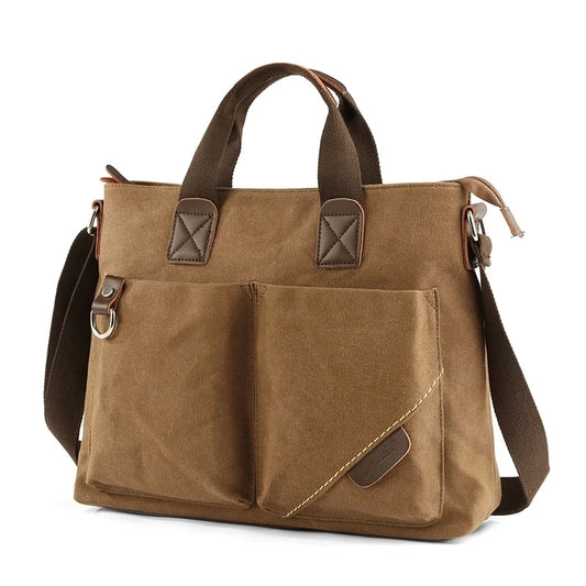 MATE ELAN Canvas Men 15.6 Inch Laptop Handbag Retro Shoulder Messenger Bag Vintage Solid Color Large Capacity Computer Briefcase
