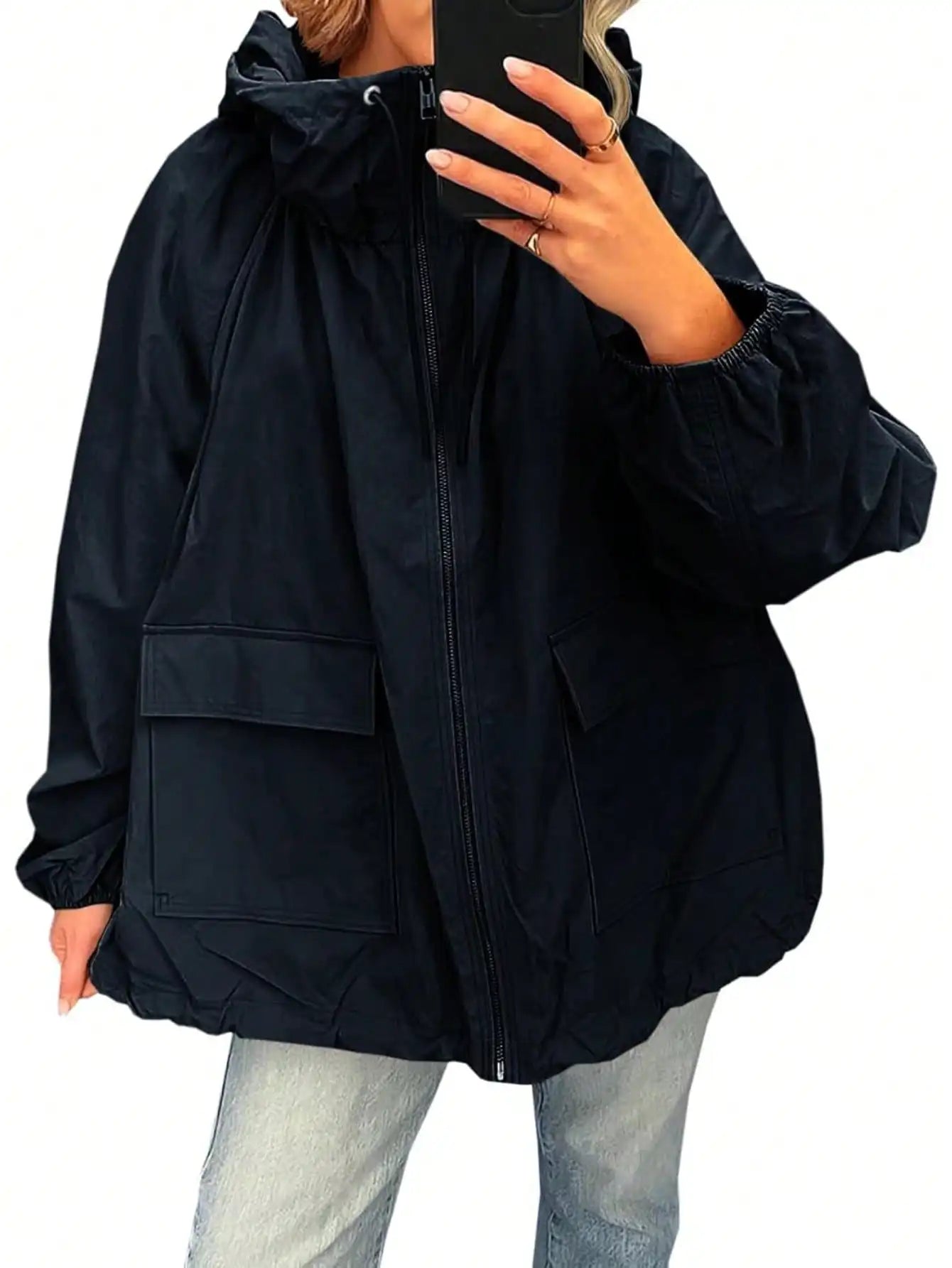 Fisoew waterproof Raincoat Women Lightweight Oversized Hooded Windbreaker Jacket With Pockets Outdoor Travel Trench Coat Fall