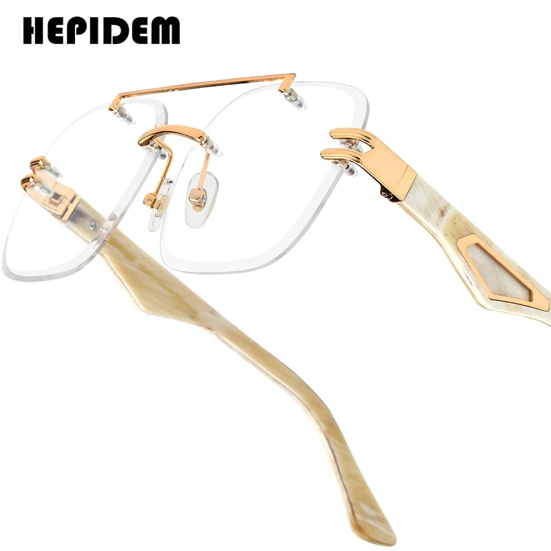 HEPIDEM Buffalo Horn Glasses Men 2025 New Luxury Brand Design Rimless Frameless Big Oversize Square Buffs Eyeglasses Frame Women