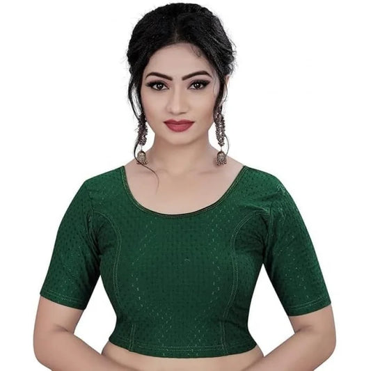 Round Neck Dobby Cotton Lycra Stretchable Elbow Sleeve Readymade Saree Blouse for Women Stylish