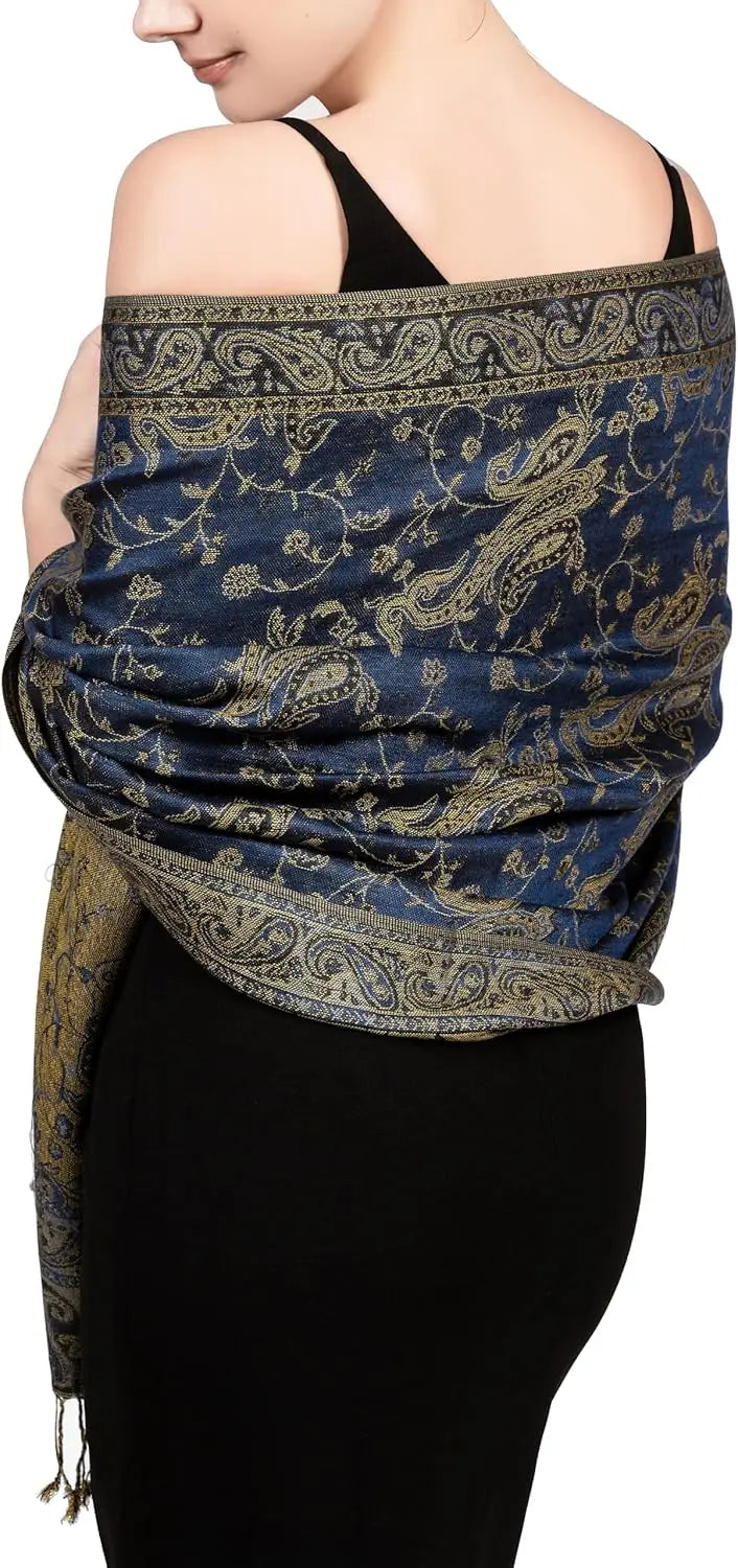 Reversible Paisley Pashmina Rave Scarf – Exotic Indian Shawls and Wraps for Evening Dresses, Festivals, All Seasons