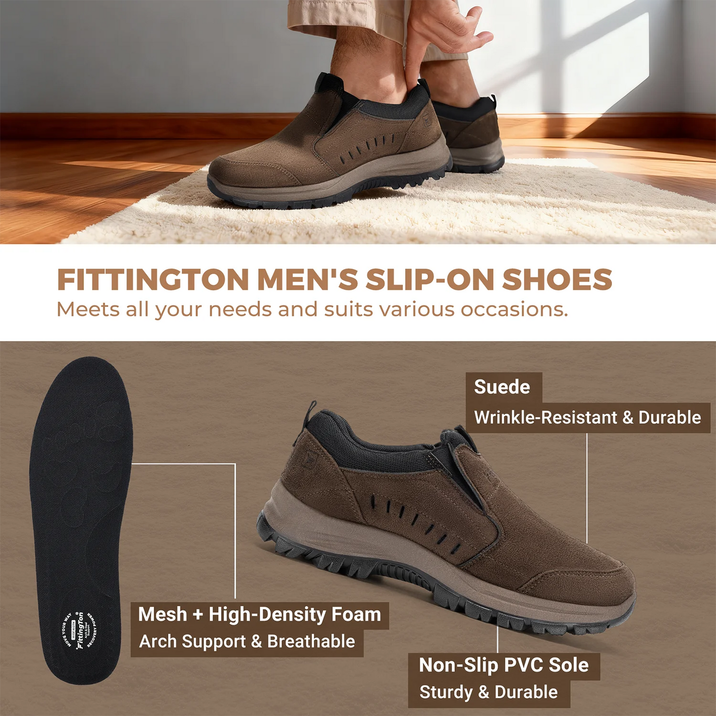 Men's Slip-On Shoes Loafers For Business Casual Wear Lightweight Comfortable With Arch Support Insoles For All-Day Comfort