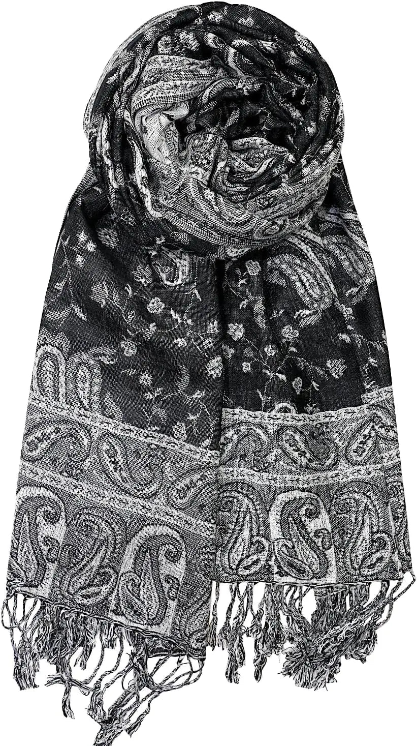 Reversible Paisley Pashmina Rave Scarf – Exotic Indian Shawls and Wraps for Evening Dresses, Festivals, All Seasons