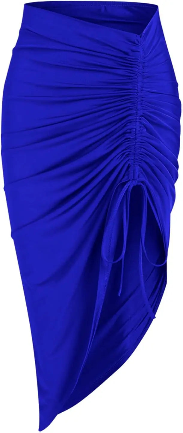 Women's Boho Skirt Asymmetrical Skirts Tied Floral Paisley Printed High Waist Ruched Skirts for Women