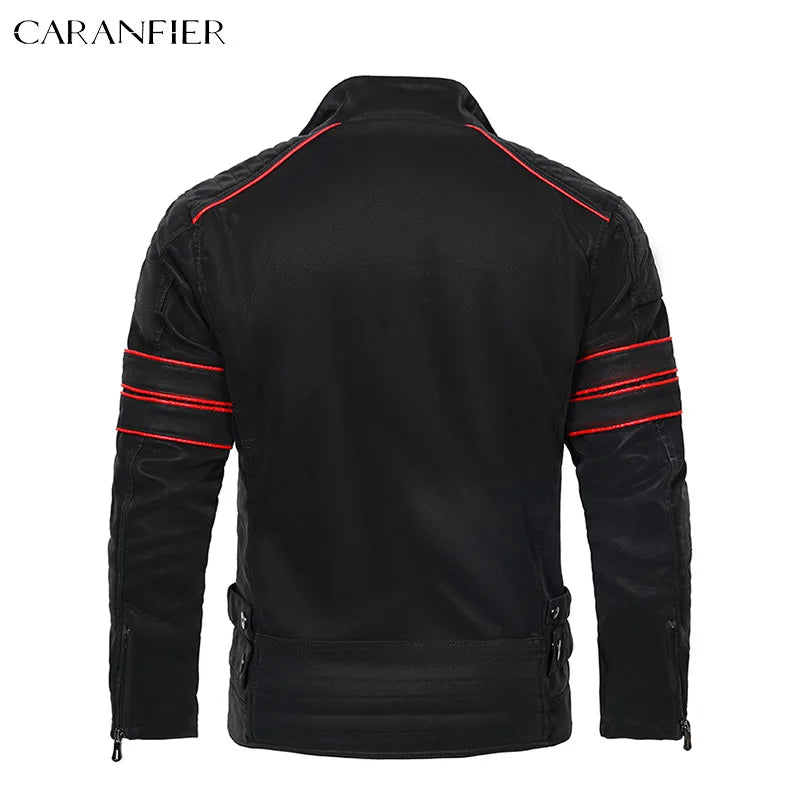 CARANFIER Mens Leahter Jacket Men Washed Retro Velour PU Jackets Male Motorcycle Biker Coat Autumn Winter Outerwear Dropshipping