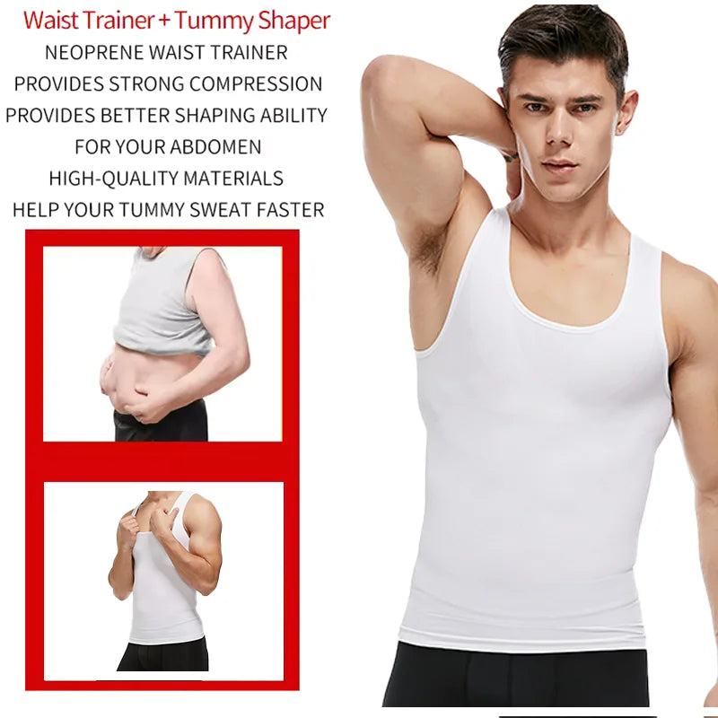 3 PCS Men's Tank Top Undershirt Tummy Control Shapewear Breathable Back Support Underwear Slimming High Stretch Waist Trainer Compression Sleeveless Wide Strap Top
