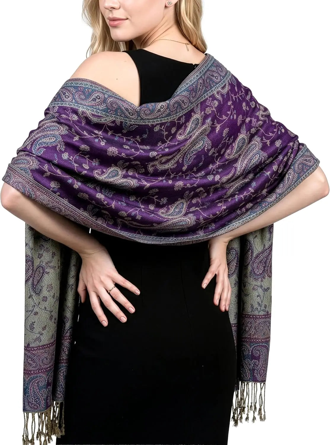 Reversible Paisley Pashmina Rave Scarf – Exotic Indian Shawls and Wraps for Evening Dresses, Festivals, All Seasons