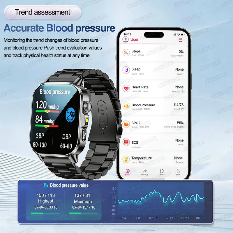 Accurate Health Diagnosis ECG Smart Watch Blood Pressure Blood Oxygen Blood Fat Uric Acid Temp Bluetooth.