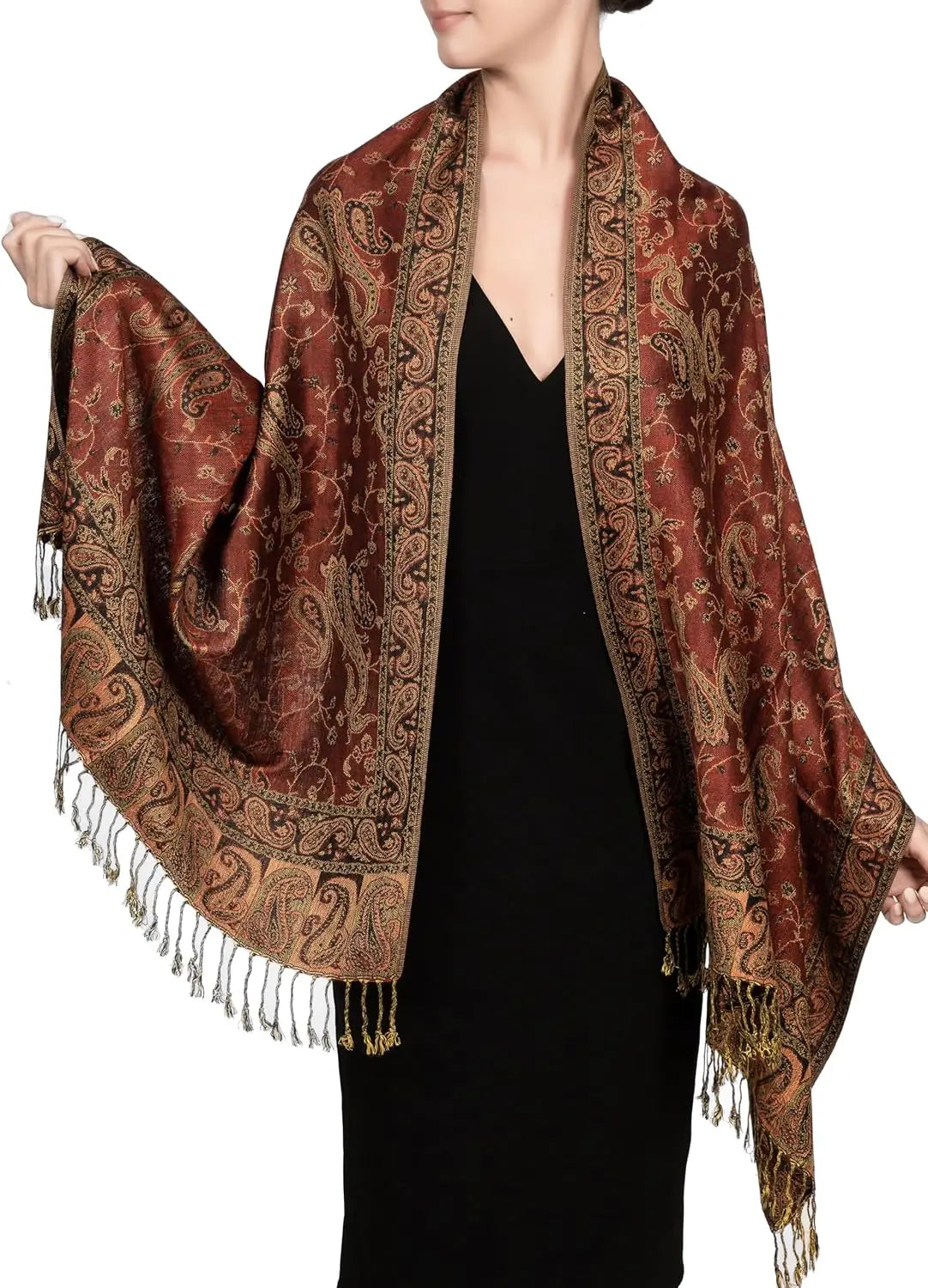 Reversible Paisley Pashmina Rave Scarf – Exotic Indian Shawls and Wraps for Evening Dresses, Festivals, All Seasons