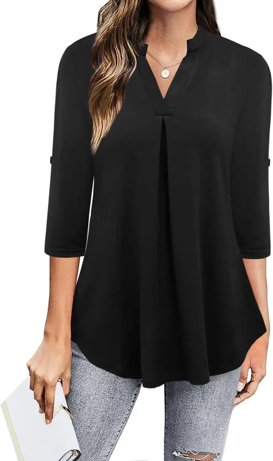 Women's Top Dressy Casual 3/4 Sleeve V Neck Chiffon Shirt Work Blouses