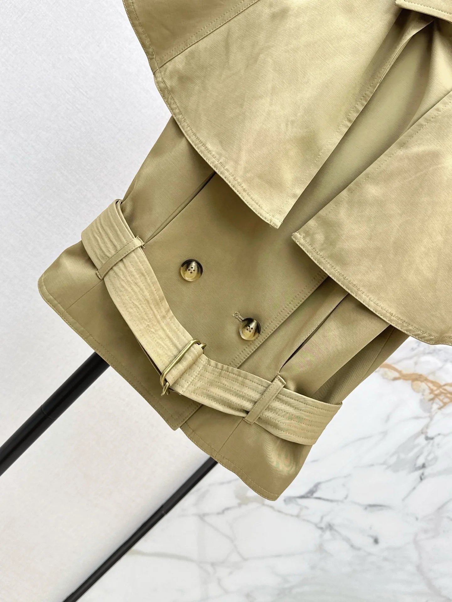 Women's Double Row Button Lapel With Belt Short Windbreaker Autumn And Winter Fashion Casual Elegant Style 2671462