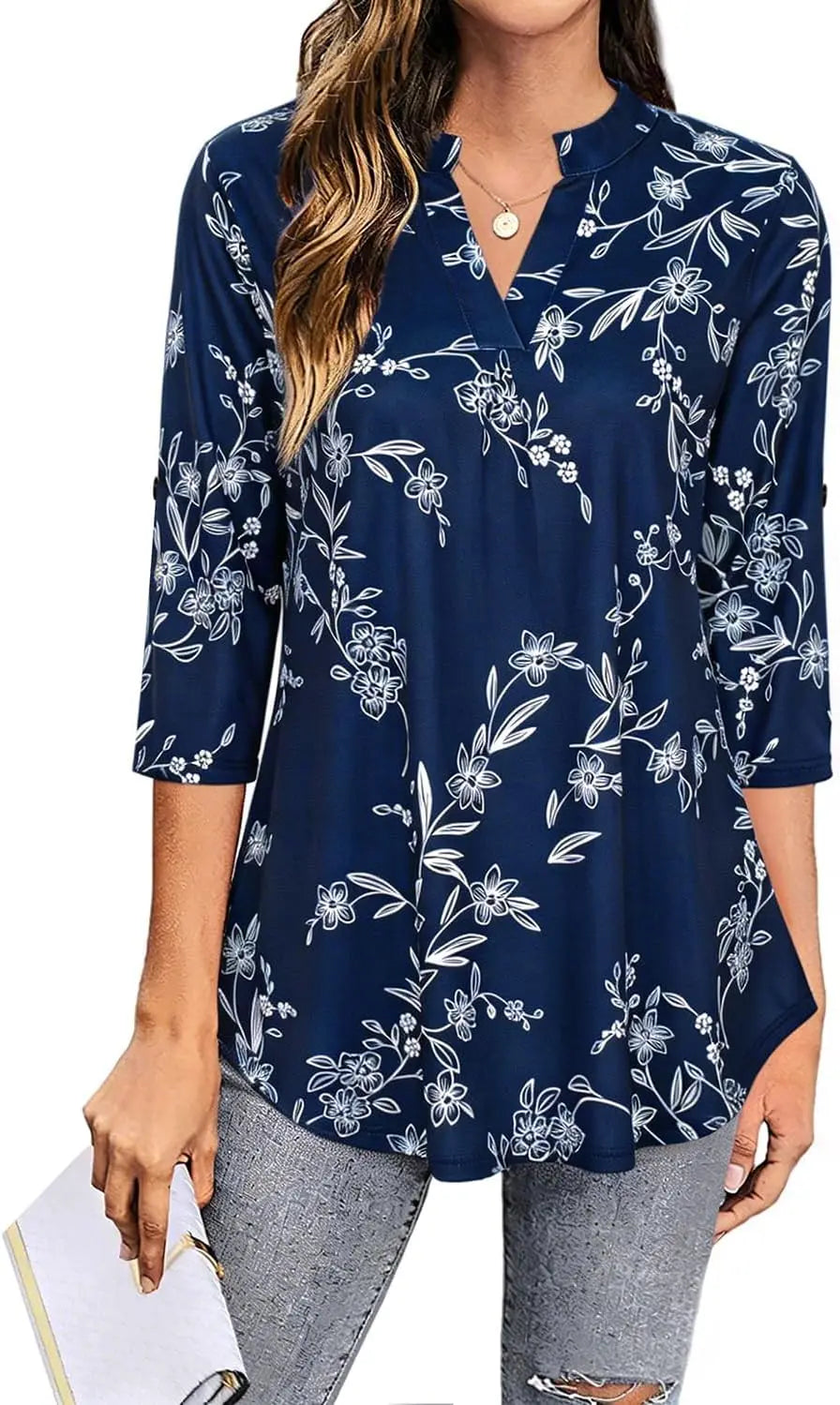 Women's Top Dressy Casual 3/4 Sleeve V Neck Chiffon Shirt Work Blouses