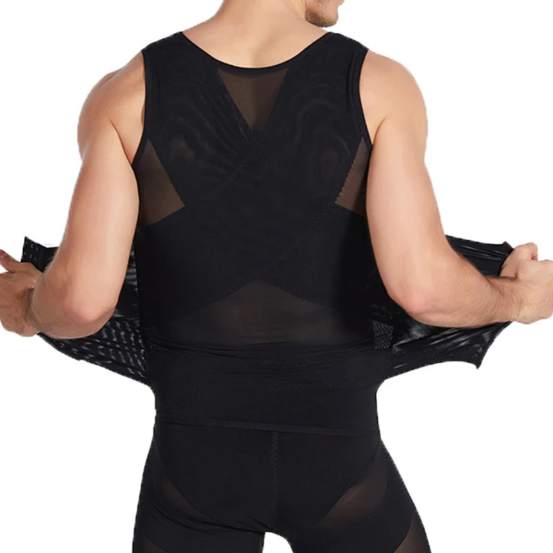 CXZD Waist Trainer Muscle Girdle Shirt Men Slimming Body Shaper Tummy Vest Mesh Chain Corset Correction Abdomen Tank Top