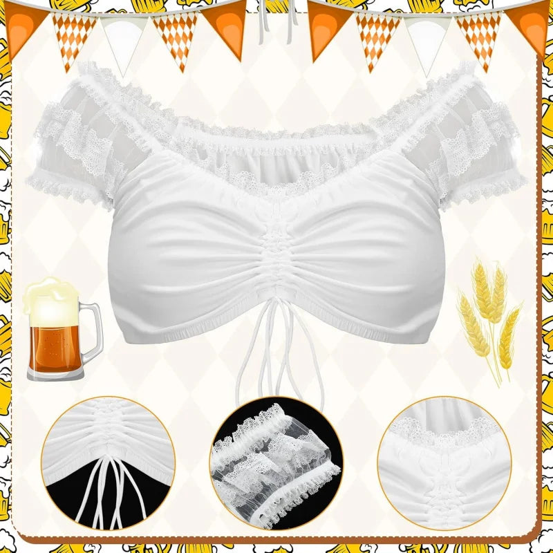 3 Pcs Oktoberfest Dirndl German Blouse Crop Top