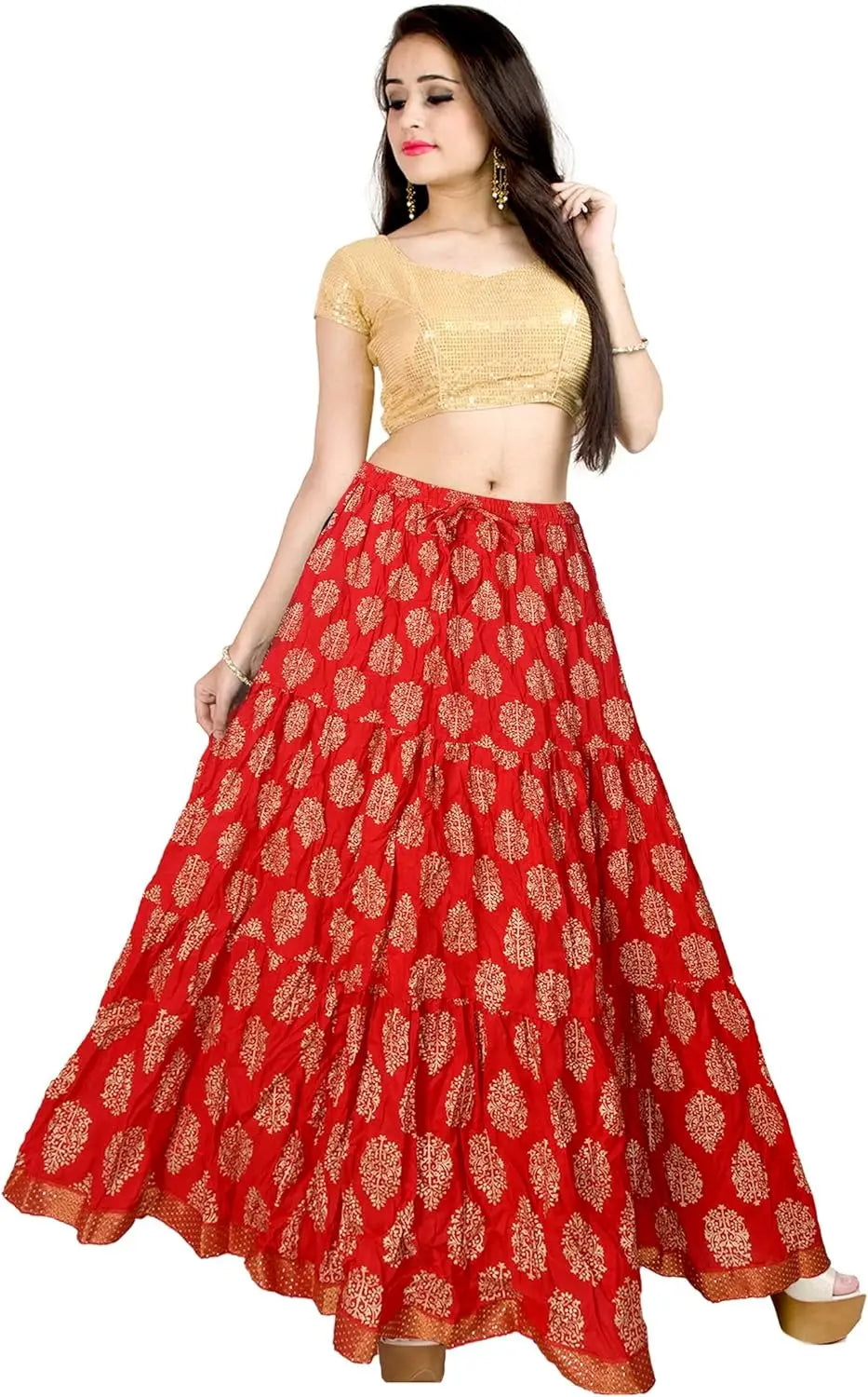 Flowy Long Skirt for Women A Line Casual Beach Party Holiday Maxi Skirts (S113-P)