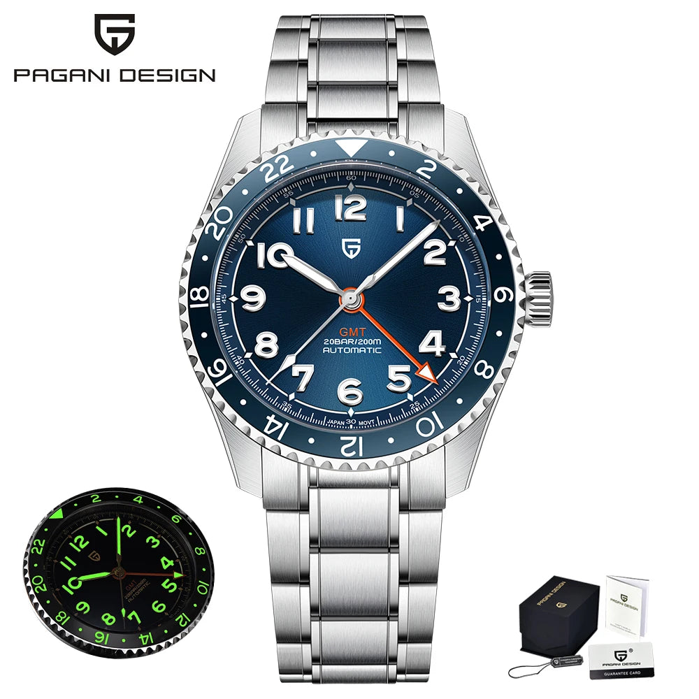 PAGANI DESIGN PD1784 Men’s GMT Automatic Mechanical Watch DG5833 Stainless Steel Sapphire Crystal Waterproof Local Delivery