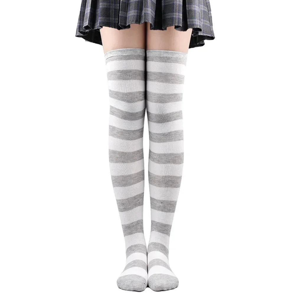 Womens Striped Thigh High Stockings Ladies Girls Black White pink Long Over Above Knee Socks femboy Cosplay Lolita Harajuku Y2k