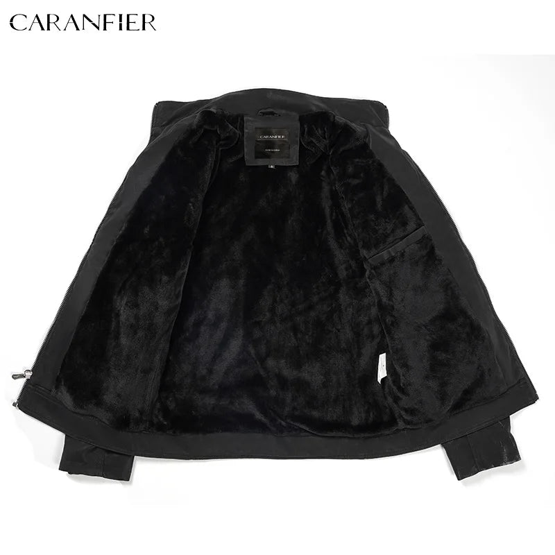 CARANFIER Mens Leahter Jacket Men Washed Retro Velour PU Jackets Male Motorcycle Biker Coat Autumn Winter Outerwear Dropshipping